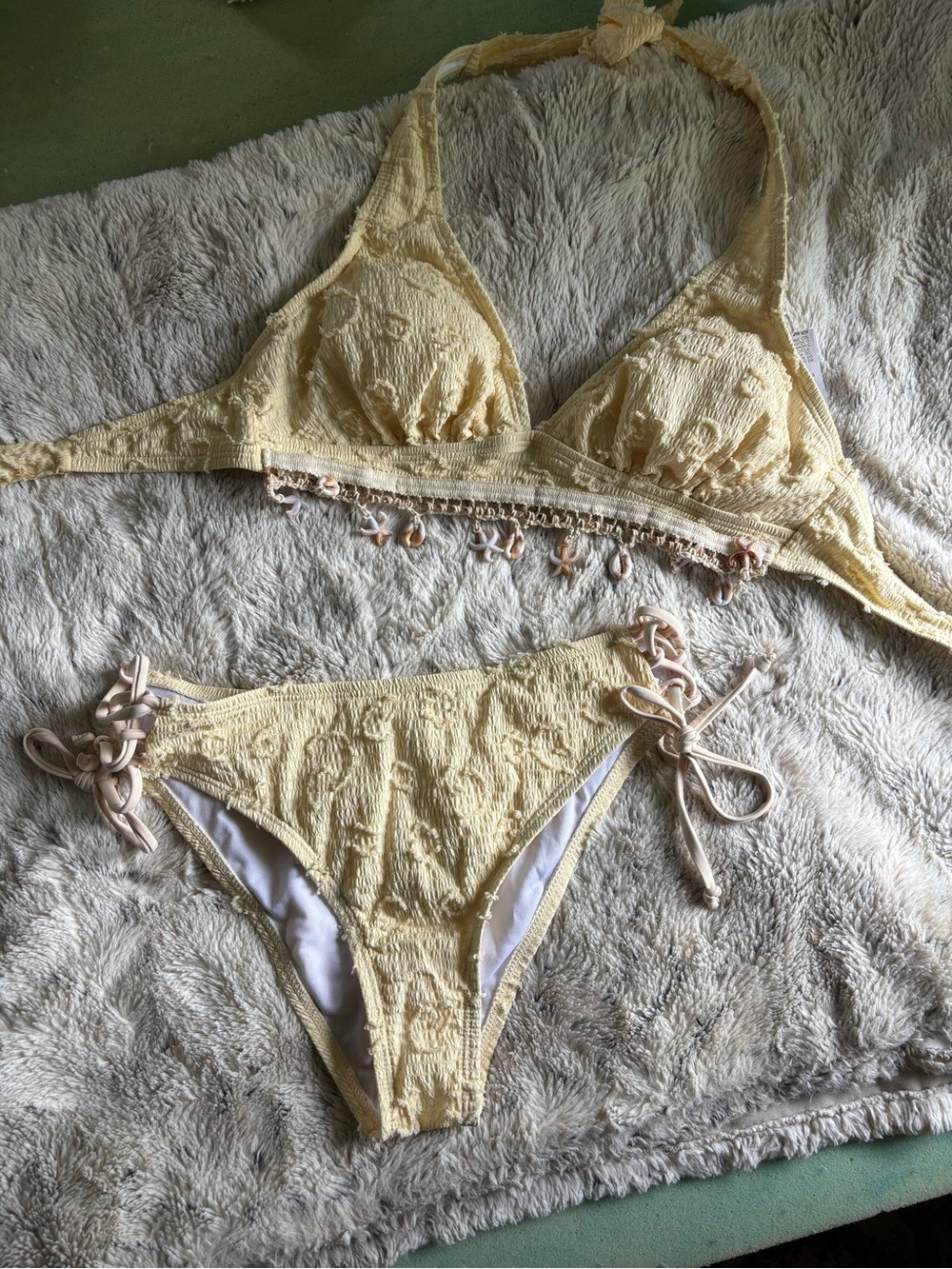 Yellow Textured Bikini Set - Halter Top & Tie-Side Bottoms